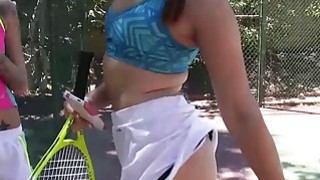 Horny babes loves messing around with the tennis instructor